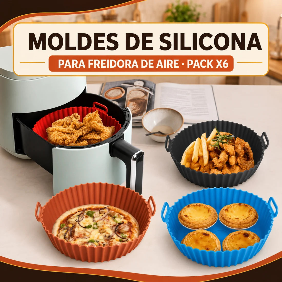 Moldes de Silicona Antiadherentes para Freidora de Aire — Pack x6